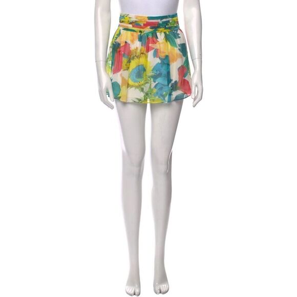 Alice + Olivia Spring Floral Silk Mini Skirt - Picture 1 of 12